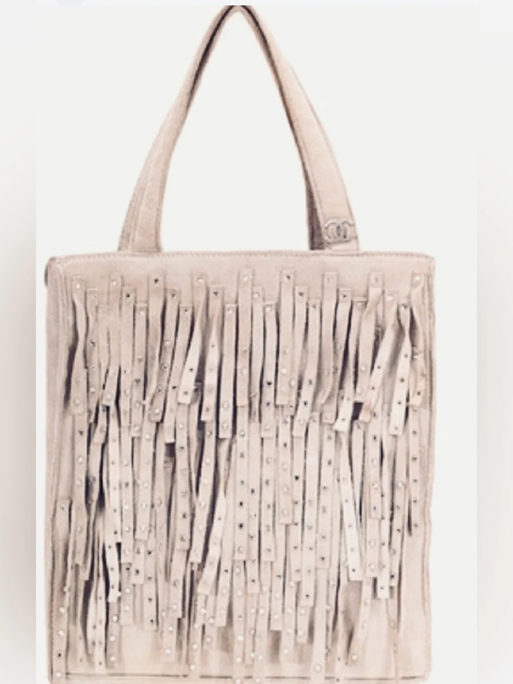 Chanel suede Fringed Stud Tote Bag Handbag Beige